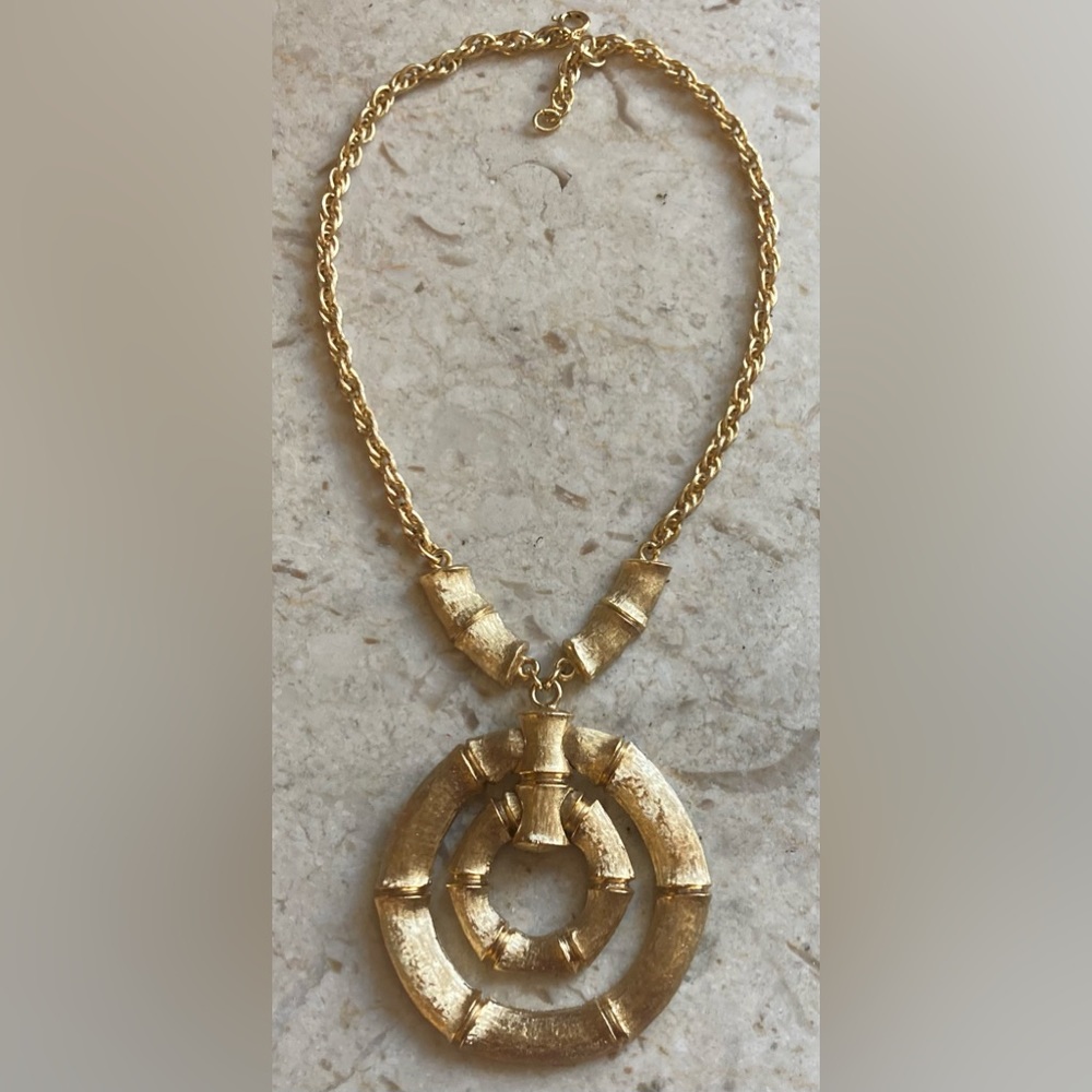 NAPIER 1970s Gold Tone Double Pendant Bamboo Motif by Francis Fujio - Picture 4 of 7